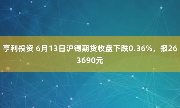 亨利投资 6月13日沪锡期货收盘下跌0.36%，报263690元